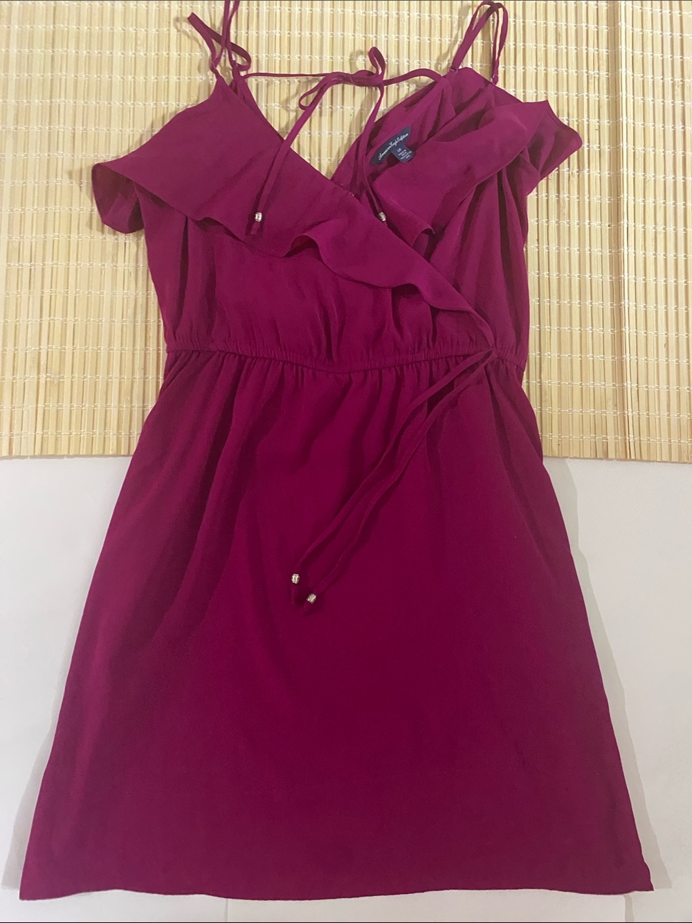 American Eagle Outfitters Berry Ruffle-Trim Sleeveless Mini Dress